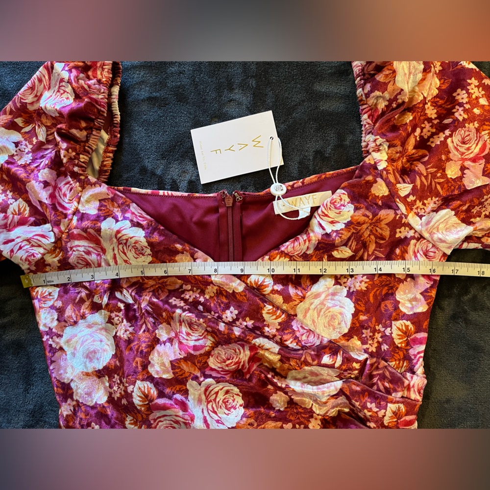 WAYF long-sleeve peplum top w/ floral print. Sweetheart neck. Red, cream. S. NWT - Picture 7 of 12